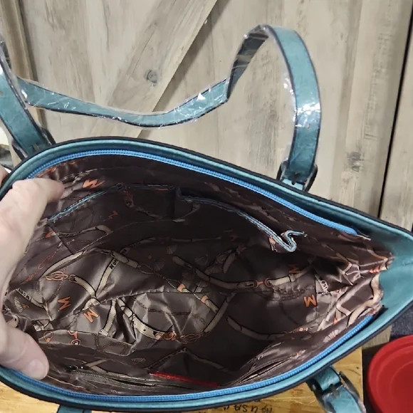 Montana West Blue Suede-Like Tote Bag with Classic Design - Picture 3 of 6